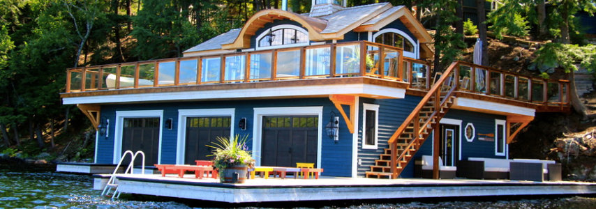boat house with upper deck