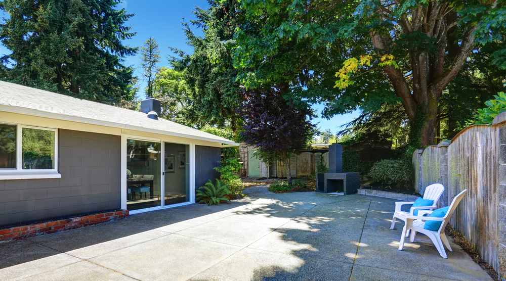 concrete patio behind house